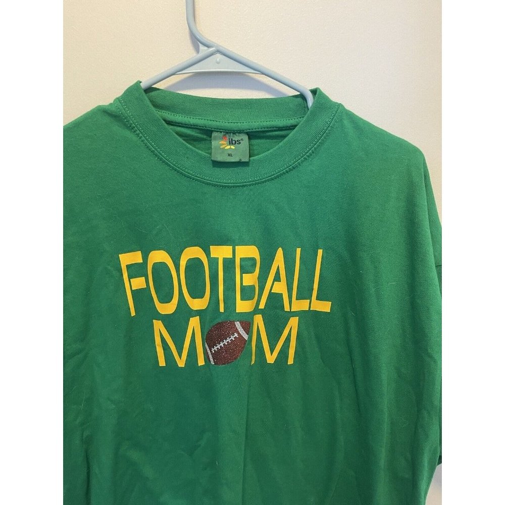 Green sparkly Football Mom T-Shirt Size XL supporting football